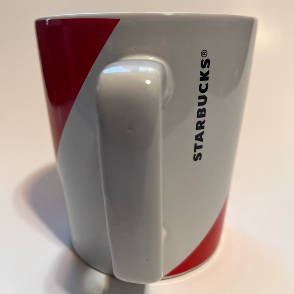 Starbucks coffee mug red white diagonal with rectangular handle 16oz - Picture 2 of 6